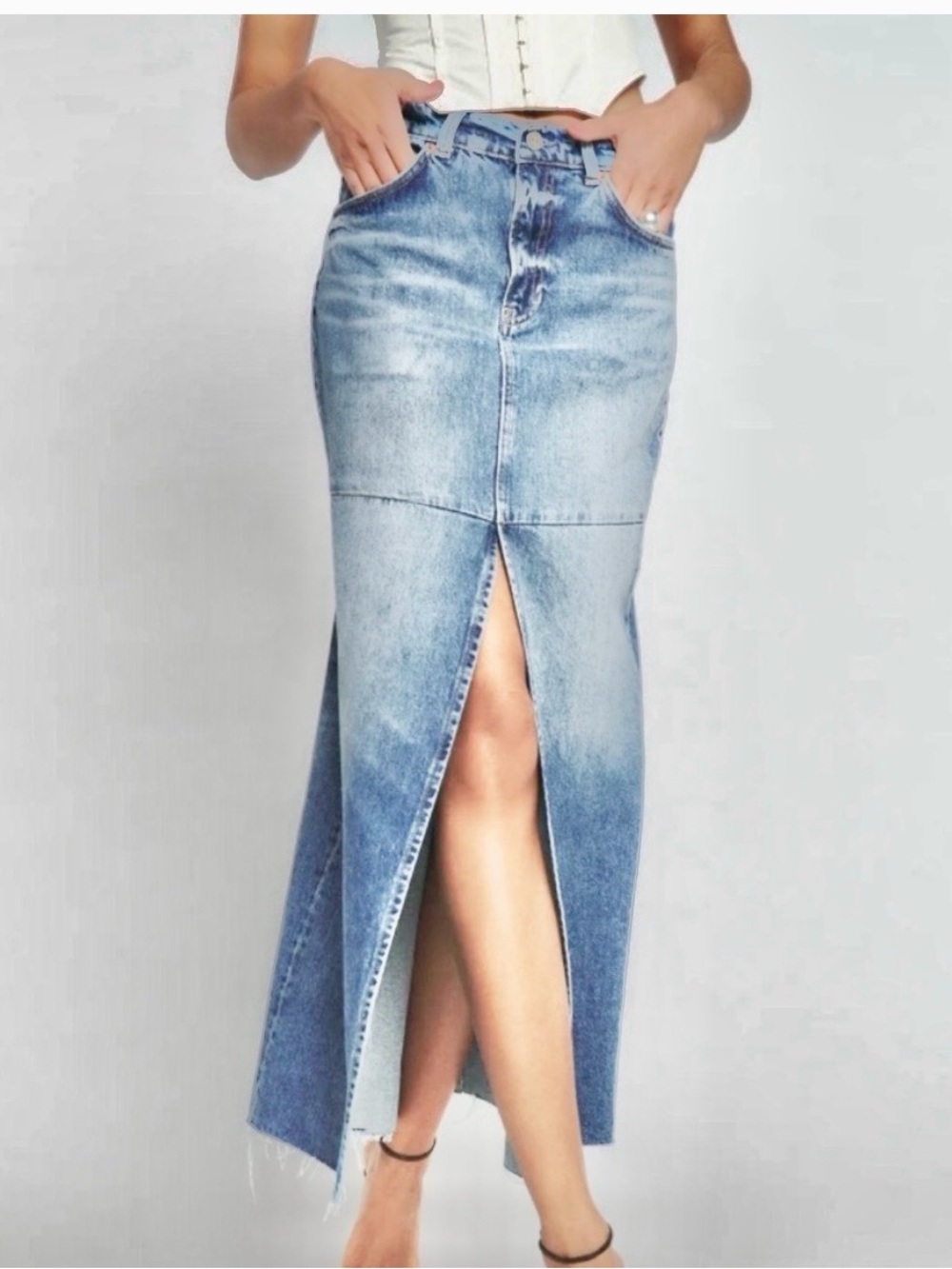 Reformation denim TAZZ maxi skirt size 23